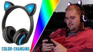 Bluetooth ColorChanging Cat Ear Headphones by Soundlogic [upl. by Atilol]