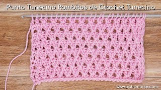 Punto Tunecino Rombitos de Crochet Tunecino Paso a Paso con Aumentos y Disminuciones Explicados [upl. by Mendoza326]