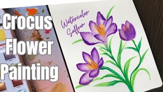 Crocus Saffron flower painting with watercolor [upl. by Kashden303]