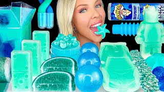 ASMR MUKBANG Teal Blue Dessert Wax Car Edible Makeup Lego Man Blue Raspberry Drink Jelly 먹방 [upl. by Ardnauqal847]