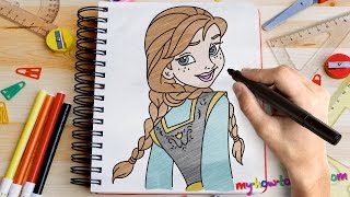 How to draw Princess Anna from Frozen  Easy stepbystep drawing lessons for kids [upl. by Zumwalt]