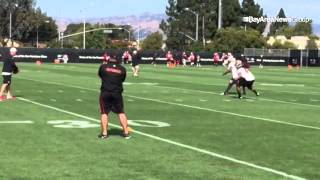 49ers NaVorro Bowman and Aldon Smith lead linebackers through warmups at training camp [upl. by Acinat]