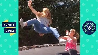 Girl FALLS off TRAMPOLINE  Trampoline Fails [upl. by Aikit]