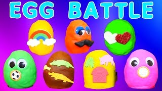 PLAY DOH BATTLE Surprise Eggs ZELFS SPONGEBOB PEPPA PIG FROZEN DISNEY MOVIE TOYS [upl. by Campy]