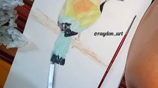 How to paint a Turquoise browed motmot bird using watercolours [upl. by Housum]