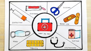 First Aid Kit Box drawing  How to draw First Aid Box  Medical essential treatment box [upl. by Edric]