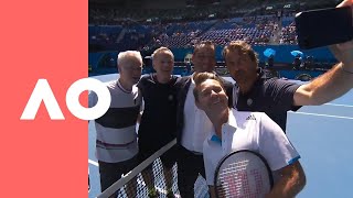 John McEnroe amp Henri Leconte show their selfie skills at Rod Laver Arena RR  Australian Open 2019 [upl. by Heisel]