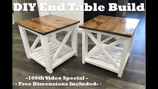 DIY Farmhouse End Table Build  EASY Build with MINIMAL Tools  Tutorial Video Dimensions Included [upl. by Aleakam]