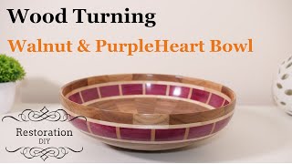 Woodturning  Segmented Walnut and PurpleHeart Bowl  Restoration DIY [upl. by Jacobs850]