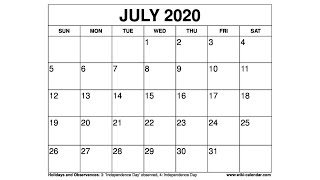 Free Printable July 2020 Calendar  WikiCalendarCom [upl. by Kutzer]