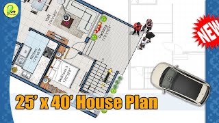 25×40 house plan with car parking east facing 25 by 40 home plan 2540 house design houseplan [upl. by Spearing]