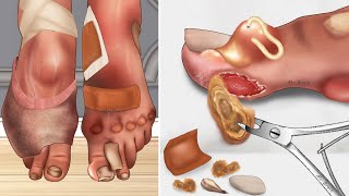 ASMR Swollen corner toenail due to wearing ballet shoes  Nailcare animation [upl. by Anev]