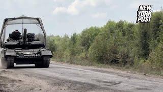 Ukrainian military equipment moved near Russian border [upl. by Katerine]