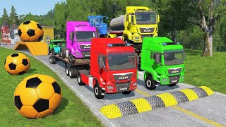 Double Flatbed Trailer Truck vs Speedbumps Train vs Cars Tractor vs Train Beamng Drive 002 [upl. by Ahsienad278]