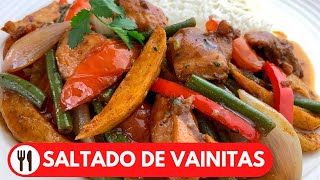 🇵🇪 SALTADO DE VAINITAS CON POLLO  RECETA PERUANA [upl. by Lenoel461]