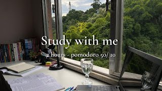 STUDY WITH ME  2 HOURS  Pomodoro 5010  rain sounds  calm piano break [upl. by Dorisa]