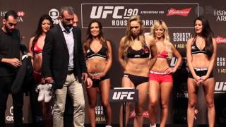 Ronda Rousey and Bethe Correia face off at UFC 190 weighins [upl. by Okime]