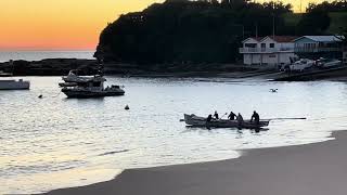 Early morning at Terrigal Surf boat launching People on the boardwalk Sunrise [upl. by Emile]