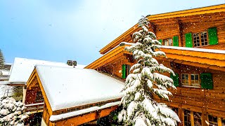 Walking in heavy snowfall in Mürren ❄️ First snow of this winter in Switzerland 🇨🇭 [upl. by Leynwad]