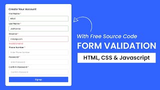 Form Validation Using Javascript  HTML CSS amp Javascript [upl. by Bunnie]