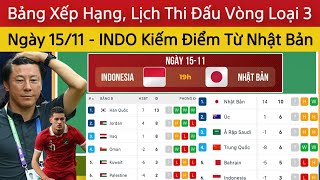 🔴Bảng Xếp Hạng Lịch Thi Đấu Vòng Loại 3 World Cup 2026 Ngày 1511  INDO  Nhật Bản  Châu Á [upl. by Olrak166]