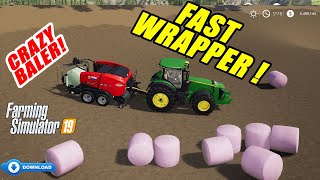 Farming Simulator 19  VERY FAST WRAPPING WITH CRAZY BALER 👻😜 [upl. by Eniloj]