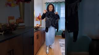 How to Style Long Denim Skirt  Fall Outfits howtostyle fallfashion outfitideas [upl. by Rahm]