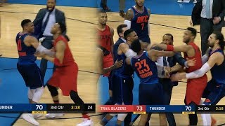 Russell Westbrook Fight CJ McCollum Game Winner Thunder vs Blazers [upl. by Sib]