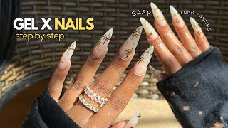 Watch Me Do Gel X Nails At Home 💅🏽  BEGINNER FRIENDLY gel x nails tutorial [upl. by Amsaj336]