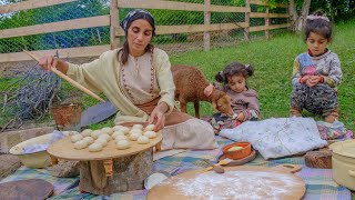 Village Life in Azerbaijan Cooking Ancient Bread Keta with Lentils in Sadj [upl. by Tatia270]