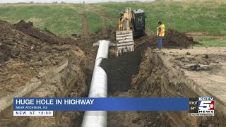 Huge hole in highway near Atchison makes drivers cautious [upl. by Aicillyhp]