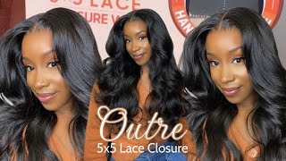 NEW 44 OUTRE 5x5 LACE CLOSURE Human Hair Blend Wig Body Curl 24” [upl. by Notyrb]