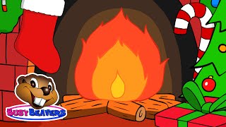 Christmas Yule Log Fireplace  3 Hours  Holiday Cartoon Fire with Crackling Sound by Busy Beavers [upl. by Zacks913]