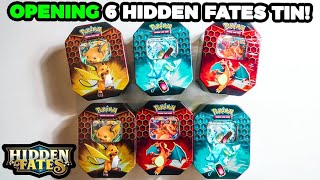 Opening 6 Pokemon Hidden Fates Tins 2021 REPRINT [upl. by Ahsinuq963]