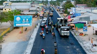 Amazing largescale road paving operation on a highway Several heavy machinery and asphalt trucks [upl. by Ho]