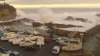 Video Giant waves hit Europes coastline [upl. by Paddy]