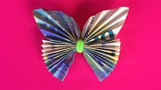 Geldscheine falten Schmetterling  Einfachen Schmetterling aus Geld falten zur Hochzeit [upl. by Limhaj]