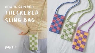 Checkered Sling Bag Crochet Tutorial Part 1  daMira [upl. by Garbers641]