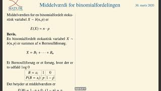 Statistik  Middelværdi for binomialfordeling [upl. by Milurd]