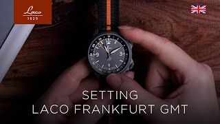 Laco pilot watch Frankfurt GMT  Time Zone Setting English version [upl. by Aidam757]