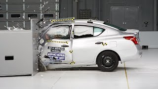 2014 Nissan Versa sedan driverside small overlap IIHS crash test [upl. by Stelu]