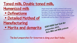 Toned and double toned or humanized milk MILK AND MILK PRODUCTS ICAR ASRB FOOD TECH NET [upl. by Ahsitahs432]