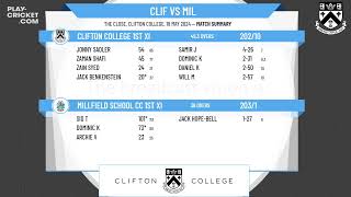 Clifton College 1st XI v Millfield School CC 1st XI [upl. by Derwon301]