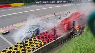 SPA 24 Hours 2021  HORRIFIC CRASH at Radillon Lamborghini Huracan Rigon Perera Aitken Estre [upl. by Imeon]