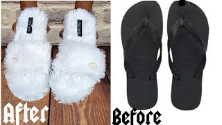 DIY indoor slippers from flip flop• Fluffy indoor slippers [upl. by York]