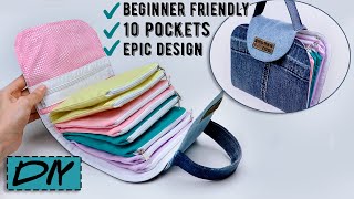 FANTASTIC DIY ORGANIZER BAG IDEA FROM OLD JEANS Denim Zipper Bag Tutorial [upl. by Lozano801]