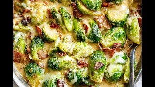 Creamy Garlic Parmesan Brussels Sprouts amp Bacon [upl. by Cimah583]