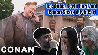 BRITISH FAMILY REACTS Ice Cube Kevin Hart And Conan Share A Lyft Car  CONAN on TBS [upl. by Atsylak132]