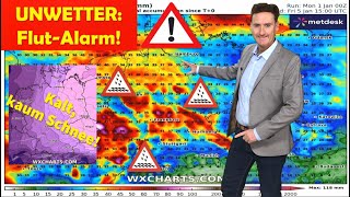 FlutWarnung Unwetterwarnung vor starkem Regen und Sturm Orkanböen möglich Kälter kaum Schnee [upl. by Farhi885]