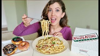 CHEESY BACON PASTA CARBONARA  Krispy Kreme MUKBANG Eating Show  MEESH LA [upl. by Amimej]